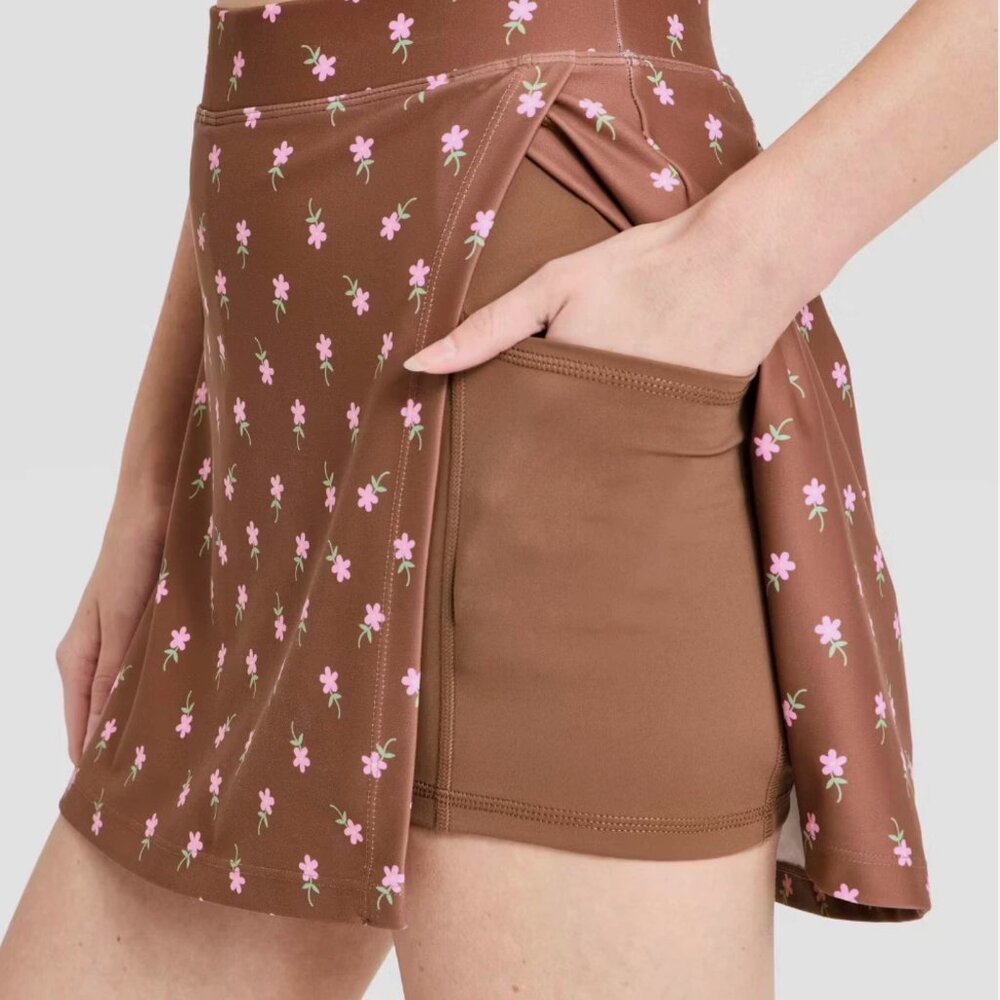 NWT JoyLab Slit Skort Brown Floral - Picture 2 of 7